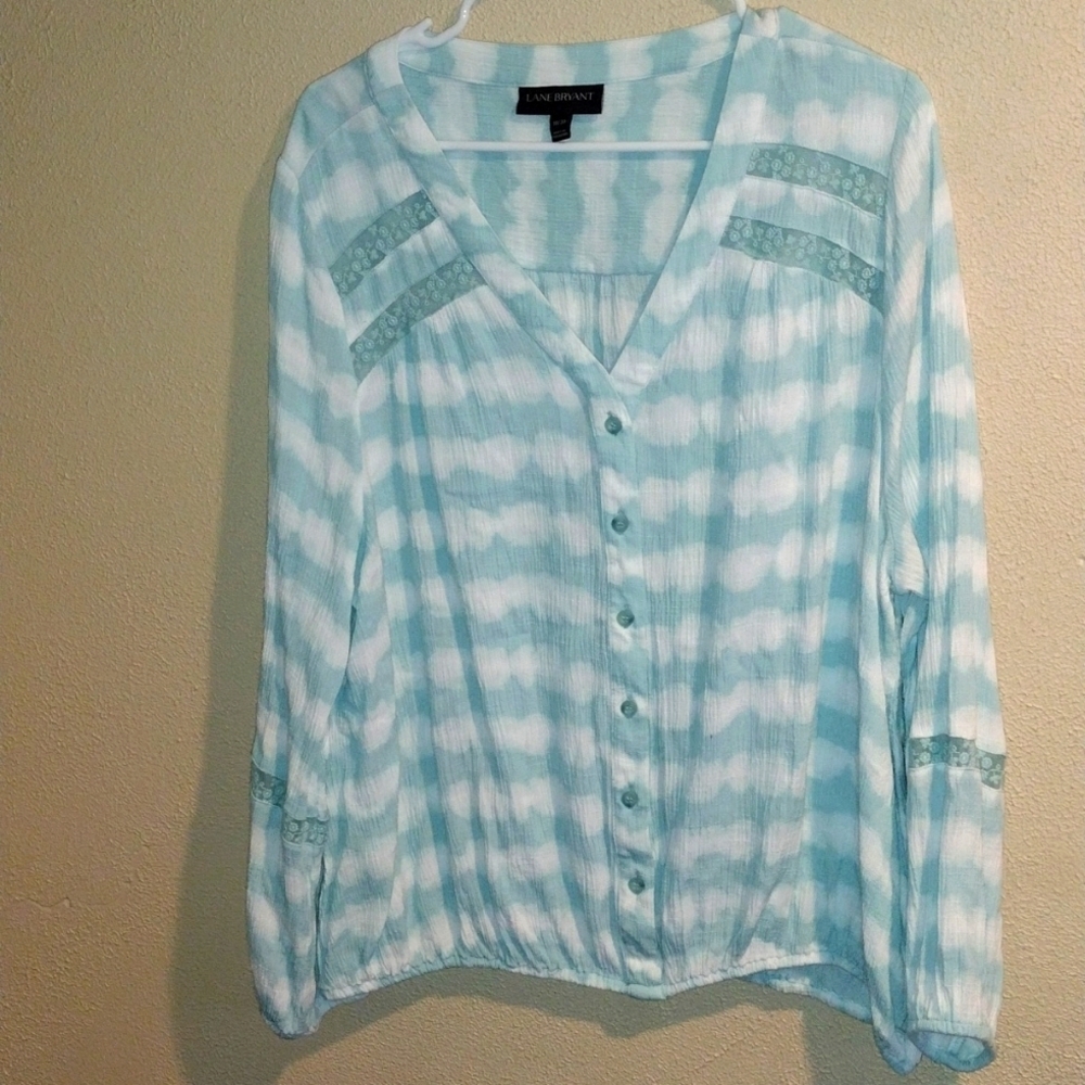 Lane Bryant ballon sleeves see through lace stripes shirt 18-20